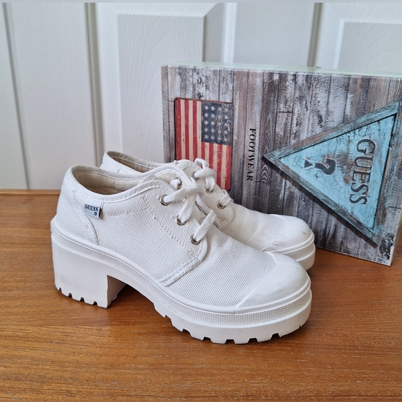 Rare 90s Guess Made in Spain canvas platform sneaker chunky grunge lace lug sole - Picture 1 of 15